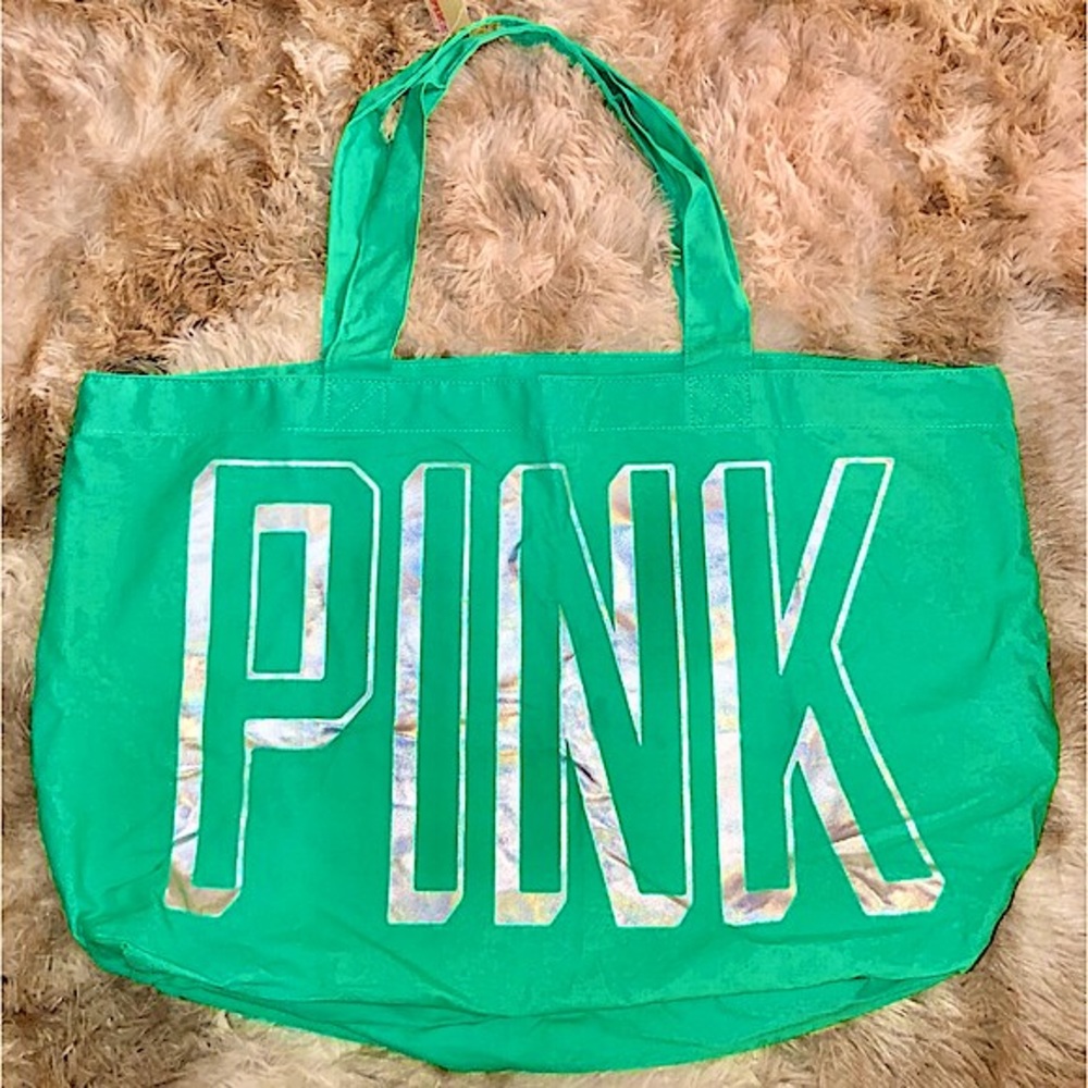 Victoria’s Secret PINK Lime Green XL Canvas Tote Bag NWT